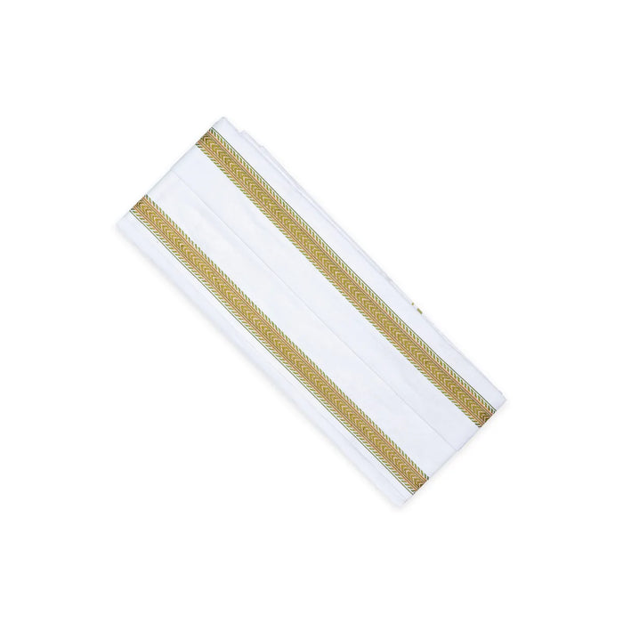 White Angavastra - 1.75 Mtrs | Cotton Thundu / Mixed Border Towel/ Gamcha For Traditional Wear & Pooja Use - Shawls & Towels