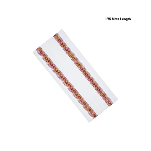 White Angavastra - 1.75 Mtrs | Cotton Thundu / Mixed Border Towel/ Gamcha For Traditional Wear & Pooja Use - Shawls & Towels