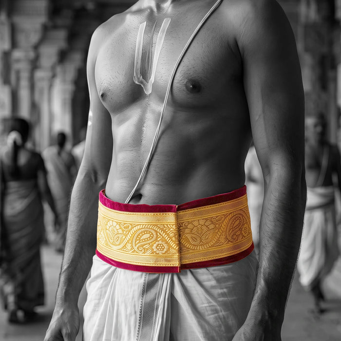 Velvet Belt - 1.25 Mtrs | Traditional Iyer Aranjanam/ Velcro Vastram Belt/ Priest Waist Belt for Dhothi