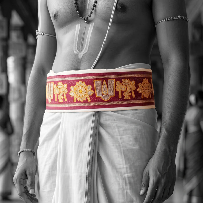 Iyer Belt - 1.25 Mtrs | Shankh Chakra Namam Design Belt/ Panchakacham Waist Belt for Vedic Rituals & Temple Wear