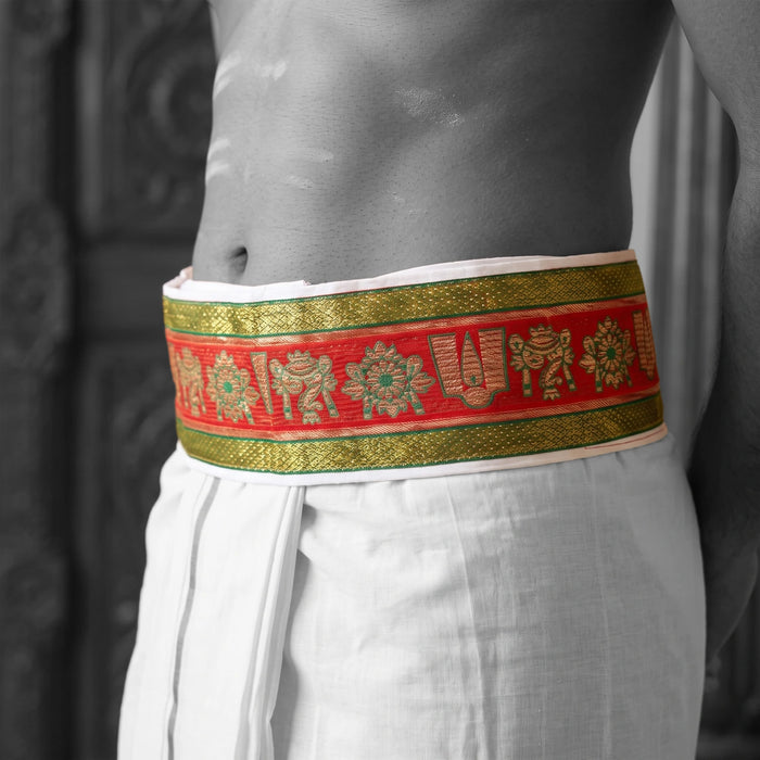Iyer Belt - 1 Mtrs | Shankh Chakra Namam Border Design Waist Belt/ Panchakacham Hip Belt for Temple Wear