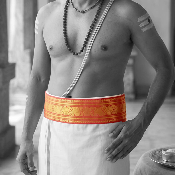 Iyer Belt Plain - 1.25 Mtrs | Jari Design Iyer Belt/ Dhoti Waist Belt for Pooja Rituals & Temple Wear