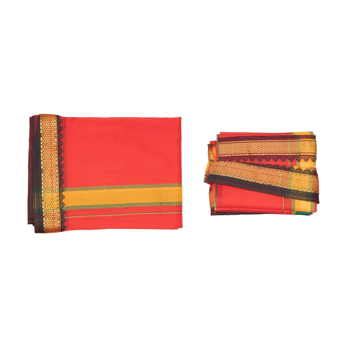 Ganesh Vastra Pair - 3 x 2 Feet | Jari Border Design Ganpati Vastra/ Veshti With Angavastra for Vinayagar - Bhagwan Vastra