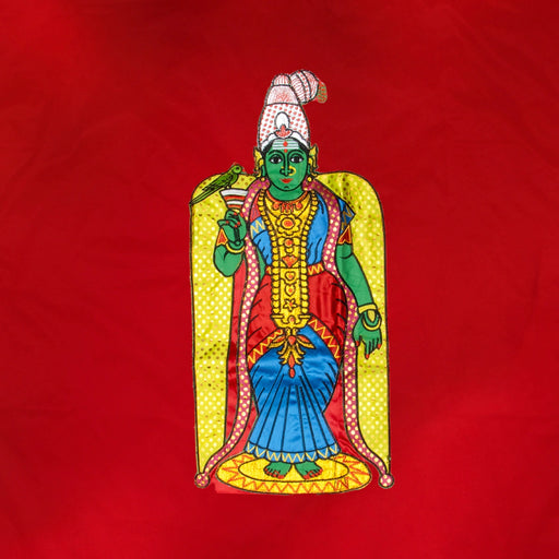 Meenakshi Amman Design Pooja Screen - 5 X 3.5 Feet | Satin Curtain/ Temple Screen/ Decorative Curtain For Home - Deity Curtain