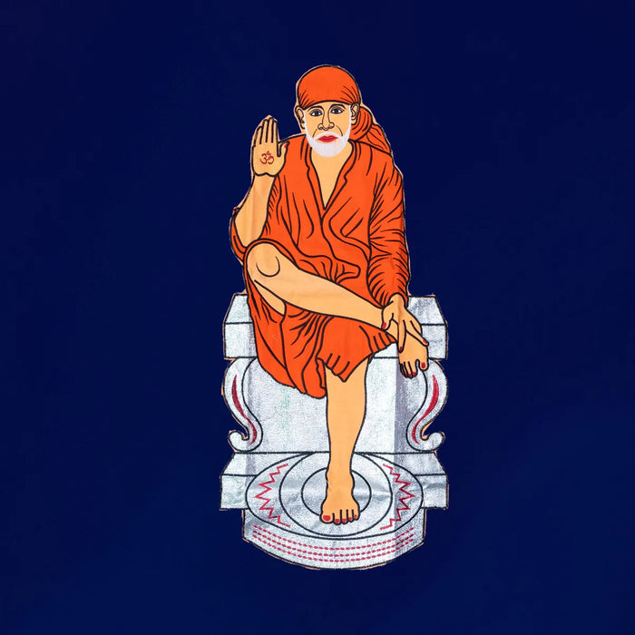 Sai Baba Murti Design Pooja Screen- 60 X 43 Inches | Satin Curtain/ Temple Screen/ Decorative Curtain For Pooja Room
