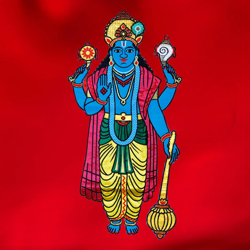 Vishnu Murti Design Pooja Screen- 5 X 3.5 Feet | Satin Curtain/ Temple Screen/ Decorative Curtain For Pooja Room - Deity Curtain