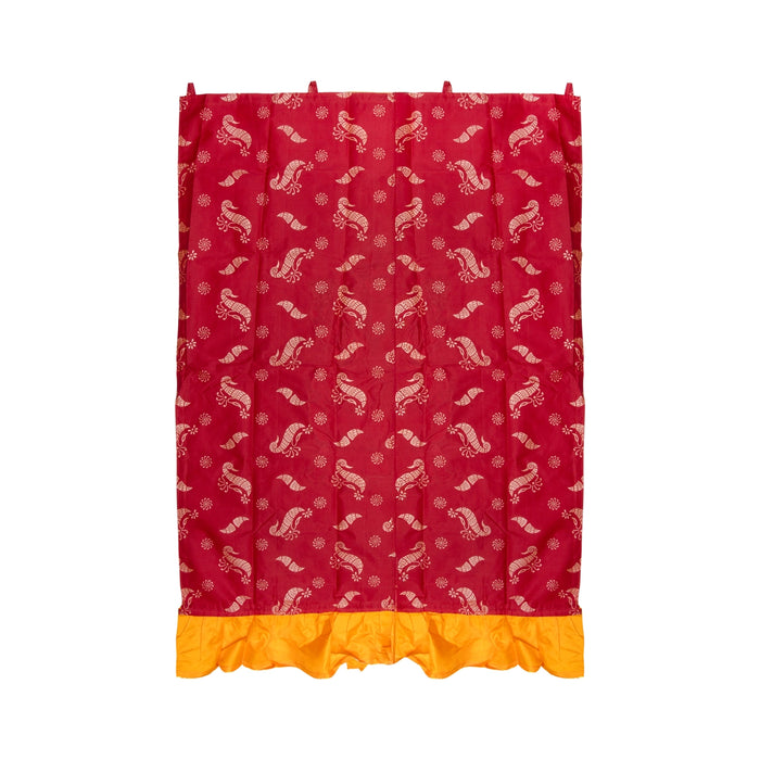 Lakshmi Murti Design Pooja Screen- 5 X 3.5 Feet | Satin Curtain/ Temple Screen/Decorative Curtain For Pooja Room - Deity Curtain