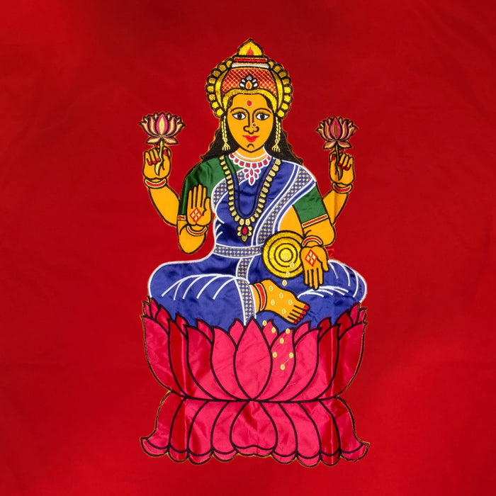 Lakshmi Murti Design Pooja Screen- 5 X 3.5 Feet | Satin Curtain/ Temple Screen/Decorative Curtain For Pooja Room - Deity Curtain