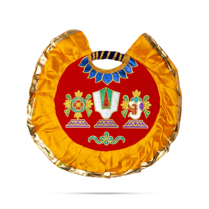 Shankh Chakra Namam Design Visiri - 1 Feet | Velvet Aalavattam/ Thenkalai Pooja Fan For Temple And Pooja Room - Pooja Accessories
