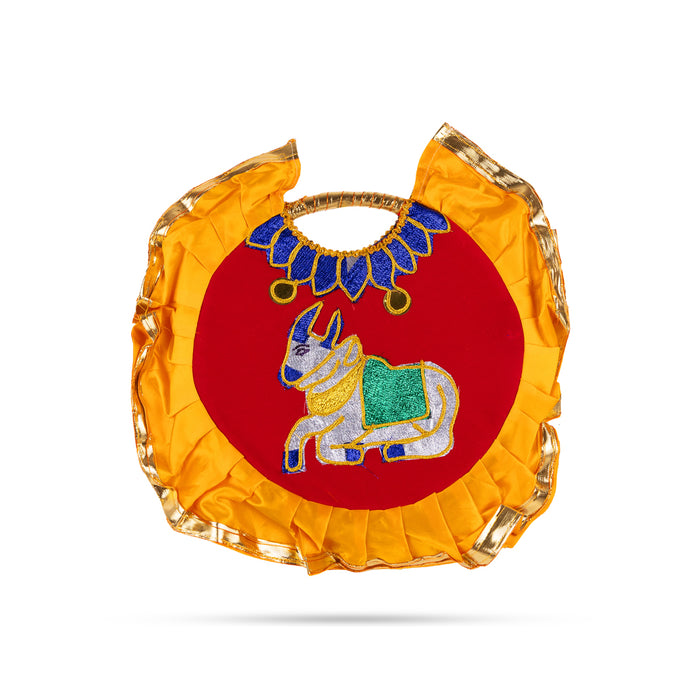 Shivling & Nandi Design Aalavattam Visiri - 1 Feet | Velvet Hand Fan/ Embroidered Pooja Fan For Aarti Rituals - Pooja Accessories