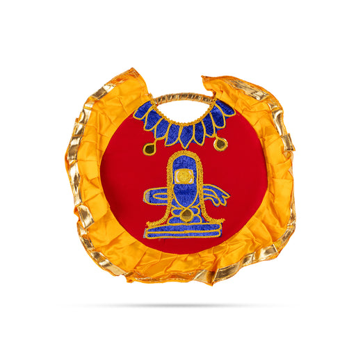 Shivling & Nandi Design Aalavattam Visiri - 1 Feet | Velvet Hand Fan/ Embroidered Pooja Fan For Aarti Rituals - Pooja Accessories