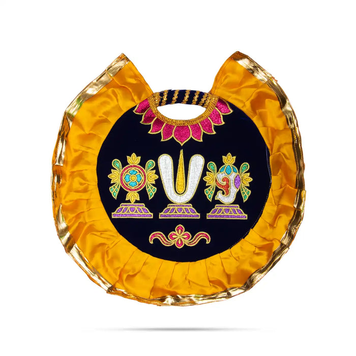 Shankh Chakra Namam Design Visiri - 1.5 Feet | Velvet Aalavattam/ Vadakalai Pooja Fan For Temple And Pooja Room - Pooja Accessories