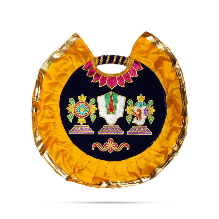 Shankh Chakra Namam Design Visiri - 1.5 Feet | Velvet Aalavattam/ Thenkalai Pooja Fan For Temple And Pooja Room - Pooja Accessories