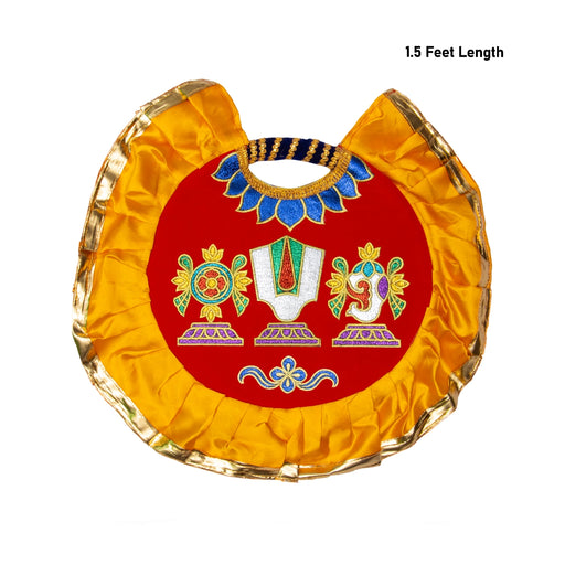 Shankh Chakra Namam Design Visiri - 1.5 Feet | Velvet Aalavattam/ Thenkalai Pooja Fan For Temple And Pooja Room - Pooja Accessories