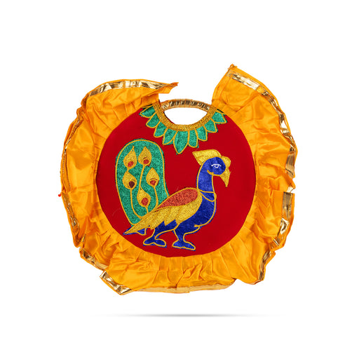 Peacock And Vel Design Aalavattam Visiri - 1.5 Feet | Velvet Hand Fan/ Embroidered Pooja Fan For Aarti Rituals - Pooja Accessories