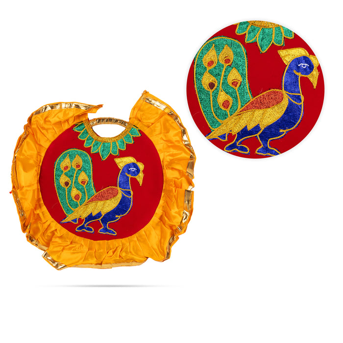 Peacock And Vel Design Aalavattam Visiri - 1.5 Feet | Velvet Hand Fan/ Embroidered Pooja Fan For Aarti Rituals - Pooja Accessories