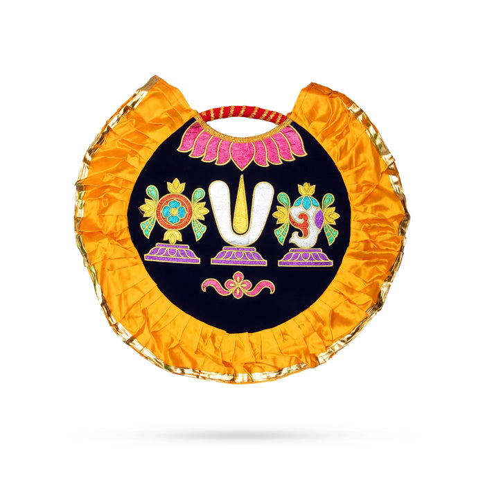 Shankh Chakra Namam Design Visiri - 2 Feet | Velvet Aalavattam/ Vadakalai Pooja Fan For Temple And Pooja Room - Pooja Accessories