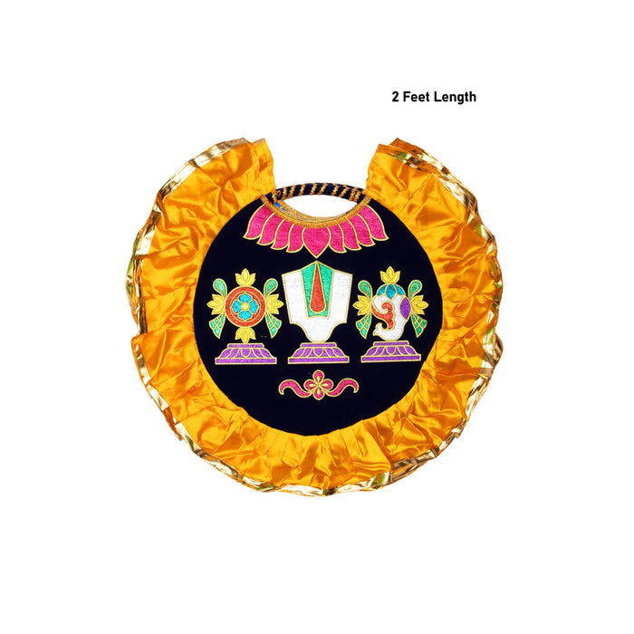 Shankh Chakra Namam Design Visiri - 2 Feet | Velvet Aalavattam/ Thenkalai Pooja Fan For Temple And Pooja Room - Pooja Accessories