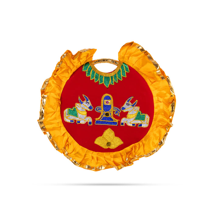 Shivling & Nandi Design Aalavattam Visiri - 2 Feet | Velvet Hand Fan/ Embroidered Pooja Fan For Aarti Rituals - Pooja Accessories