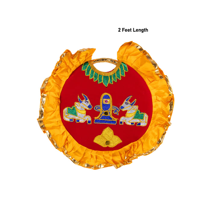 Shivling & Nandi Design Aalavattam Visiri - 2 Feet | Velvet Hand Fan/ Embroidered Pooja Fan For Aarti Rituals - Pooja Accessories