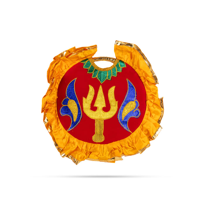 Trishul And Lion Design Aalavattam Visiri - 2 Feet | Velvet Hand Fan/ Embroidered Pooja Fan For Aarti Rituals - Pooja Accessories