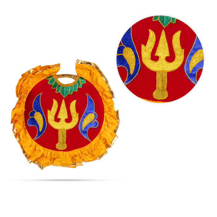 Trishul And Lion Design Aalavattam Visiri - 2 Feet | Velvet Hand Fan/ Embroidered Pooja Fan For Aarti Rituals - Pooja Accessories