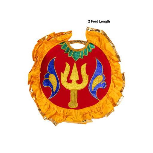 Trishul And Lion Design Aalavattam Visiri - 2 Feet | Velvet Hand Fan/ Embroidered Pooja Fan For Aarti Rituals - Pooja Accessories