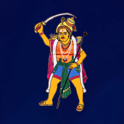 Madurai Veeran Design Pooja Screen – 5 X 3.5 Feet | Temple Curtain / Satin Pooja Screen / Decorative Pooja Mandir Curtain - Deity Curtain