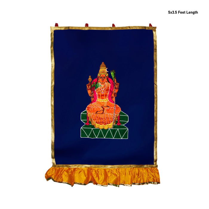 Kamakshi Amman Design Pooja Screen- 5 X 3.5 Feet | Satin Curtain/ Temple Screen/ Decorative Curtain For Home - Deity Curtain