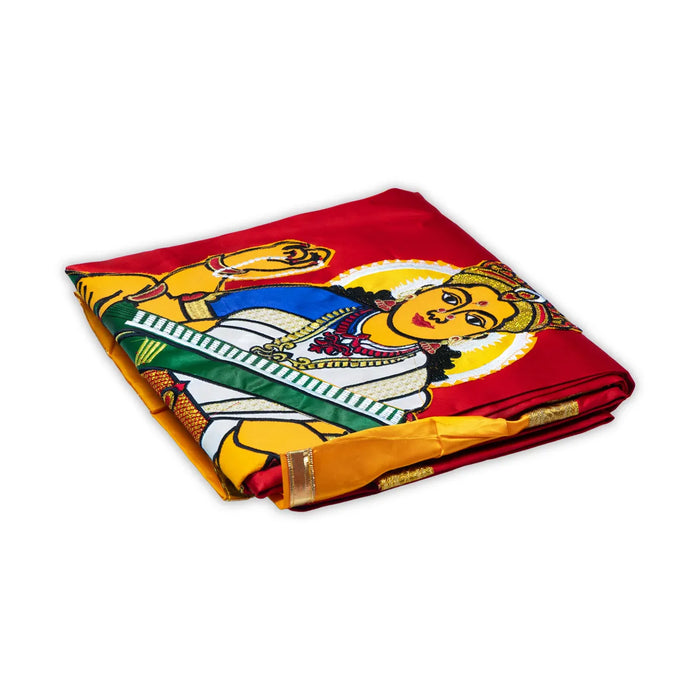 Saraswati Murti Design Pooja Screen- 6 X 4 Feet | Satin Curtain/ Temple Screen/ Decorative Curtain For Home