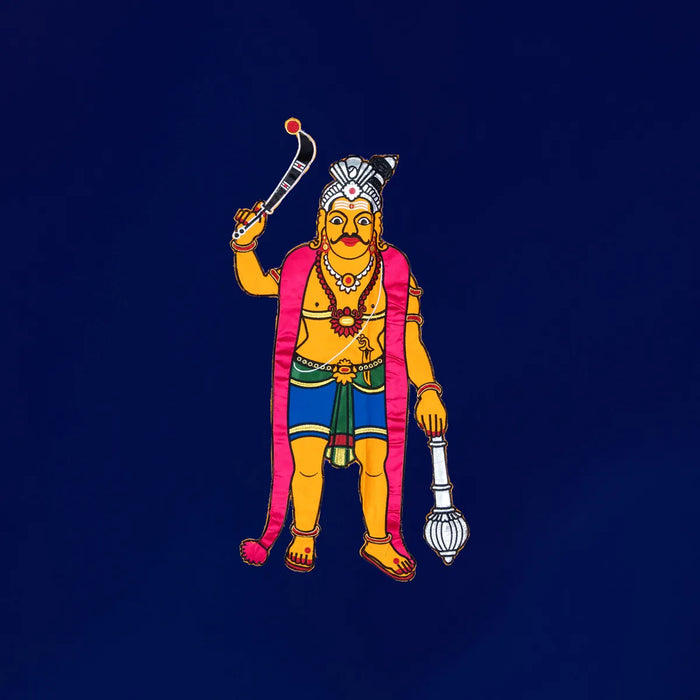 Madurai Veeran Design Pooja Screen – 6 X 4 Feet | Temple Curtain / Satin Pooja Screen / Decorative Pooja Mandir Curtain