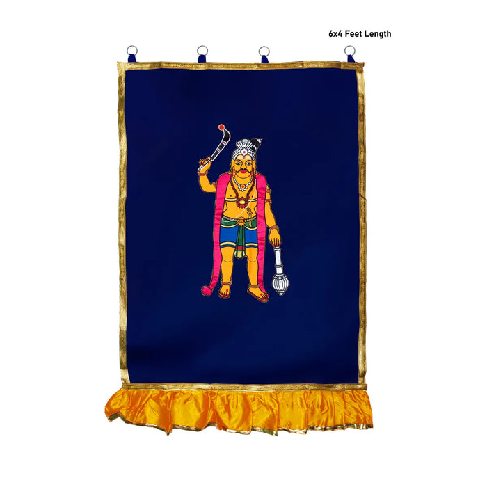 Madurai Veeran Design Pooja Screen – 6 X 4 Feet | Temple Curtain / Satin Pooja Screen / Decorative Pooja Mandir Curtain