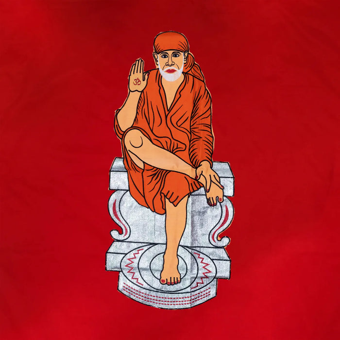 Sai Baba Design Pooja Screen – 6 X 4 Feet | Satin Temple Screen / Pooja Room Curtain / Decorative Backdrop