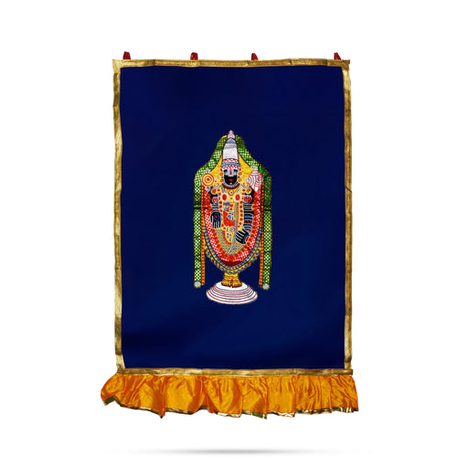 Balaji Murti Design Pooja Screen- 5 X 3.5 Feet | Satin Curtain/ Temple Screen/ Decorative Curtain For Pooja Room - Deity Curtain
