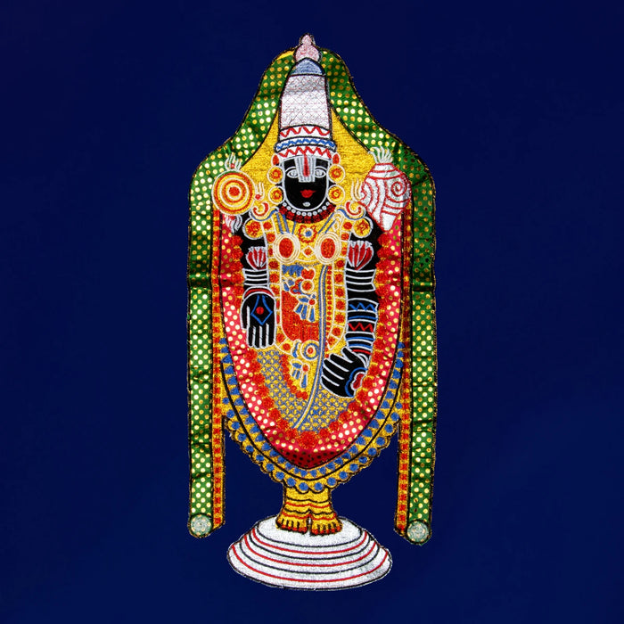 Balaji Murti Design Pooja Screen- 5 X 3.5 Feet | Satin Curtain/ Temple Screen/ Decorative Curtain For Pooja Room - Deity Curtain