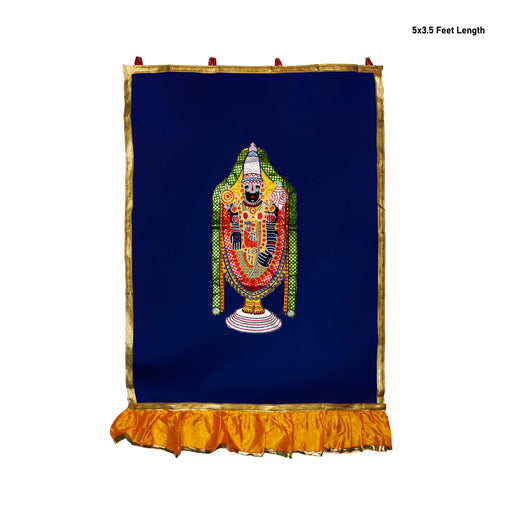 Balaji Murti Design Pooja Screen- 5 X 3.5 Feet | Satin Curtain/ Temple Screen/ Decorative Curtain For Pooja Room - Deity Curtain