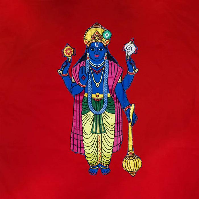 Vishnu Murti Design Pooja Screen- 6 X 4 Feet | Satin Curtain/ Temple Screen/ Decorative Curtain For Pooja Room