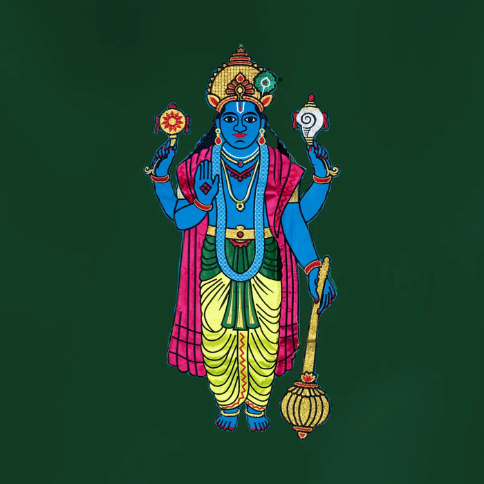 Vishnu Murti Design Pooja Screen- 6 X 4 Feet | Satin Curtain/ Temple Screen/ Decorative Curtain For Pooja Room