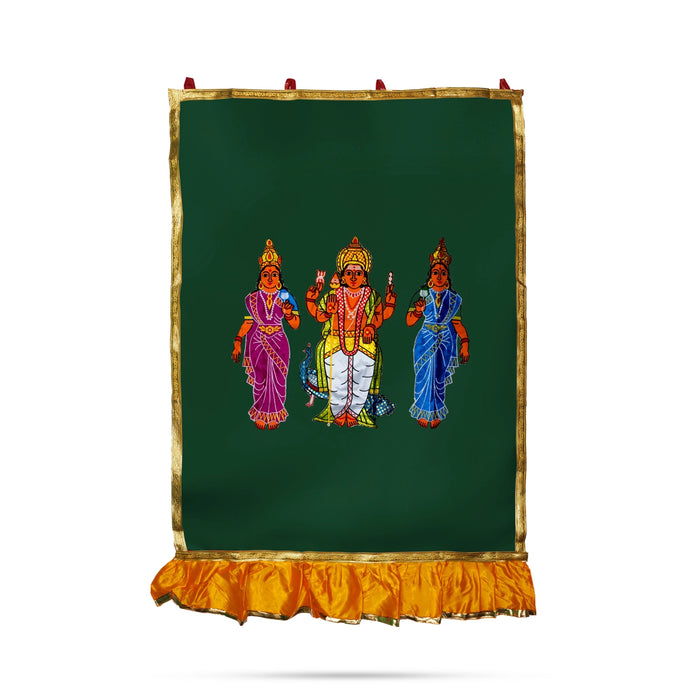 Murugan Valli Deivanai Design Pooja Screen- 5 X 3.5 Feet | Satin Curtain/ Temple Screen For Temple & Pooja Room - Deity Curtain