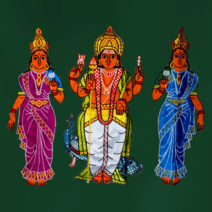 Murugan Valli Deivanai Design Pooja Screen- 5 X 3.5 Feet | Satin Curtain/ Temple Screen For Temple & Pooja Room - Deity Curtain