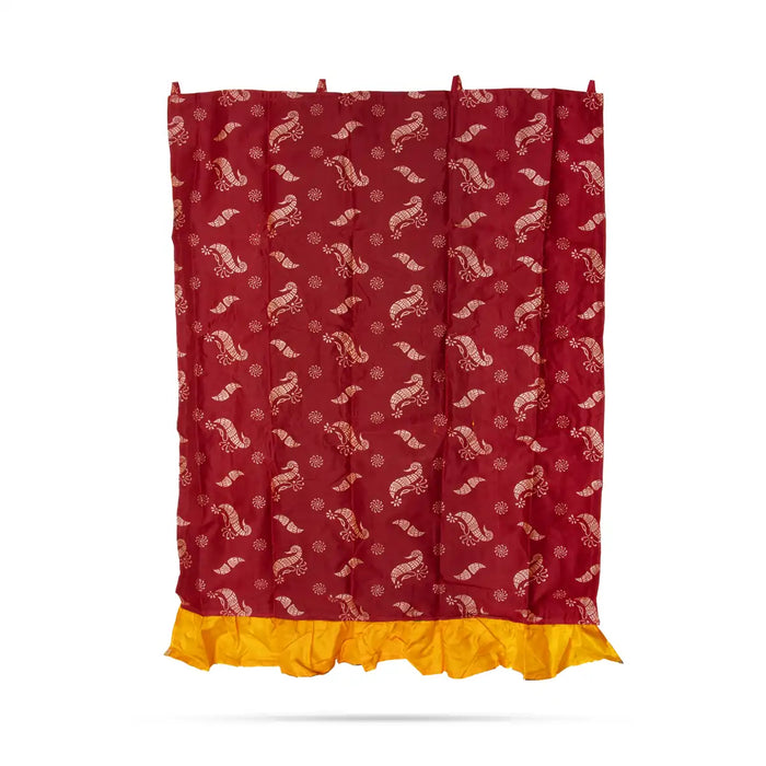 Murugan Valli Deivanai Design Pooja Screen- 5 X 3.5 Feet | Satin Curtain/ Temple Screen For Temple & Pooja Room - Deity Curtain