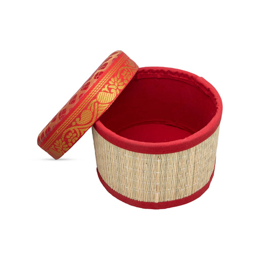 Pooja Box - 4 x 6 Inches | Korai Box with Lid/ Return Gift/ Round Shape Storage Box for Home - Pooja Box & Paduka