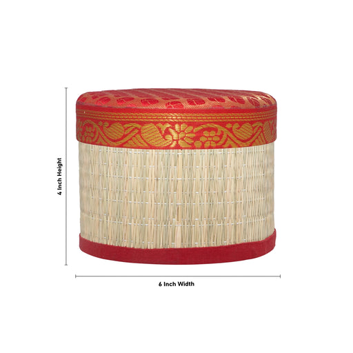 Pooja Box - 4 x 6 Inches | Korai Box with Lid/ Return Gift/ Round Shape Storage Box for Home - Pooja Box & Paduka