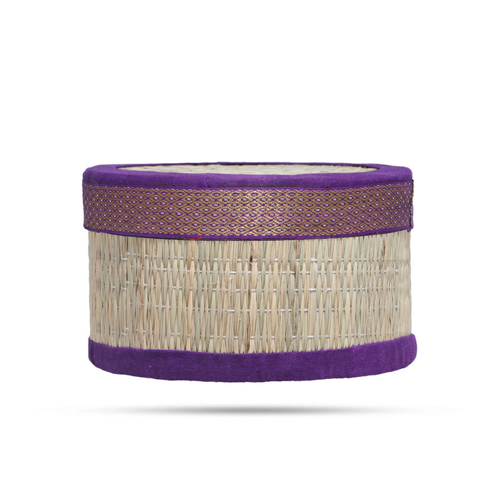 Pooja Box - 3 x 6 Inches | Korai Box with Lid/ Return Gift/ Round Shape Storage Box for Home - Pooja Box & Paduka