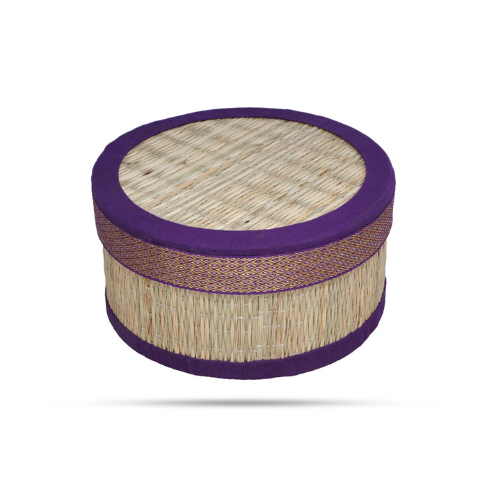 Pooja Box - 3 x 6 Inches | Korai Box with Lid/ Return Gift/ Round Shape Storage Box for Home - Pooja Box & Paduka