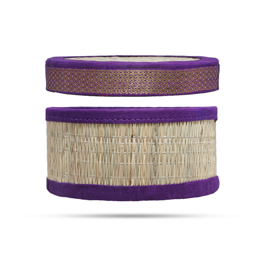 Pooja Box - 3 x 6 Inches | Korai Box with Lid/ Return Gift/ Round Shape Storage Box for Home - Pooja Box & Paduka