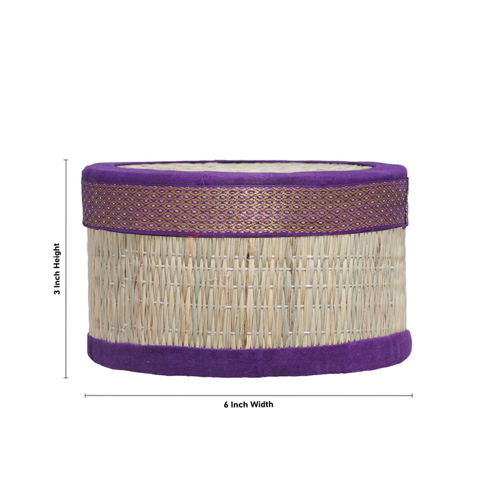 Pooja Box - 3 x 6 Inches | Korai Box with Lid/ Return Gift/ Round Shape Storage Box for Home - Pooja Box & Paduka