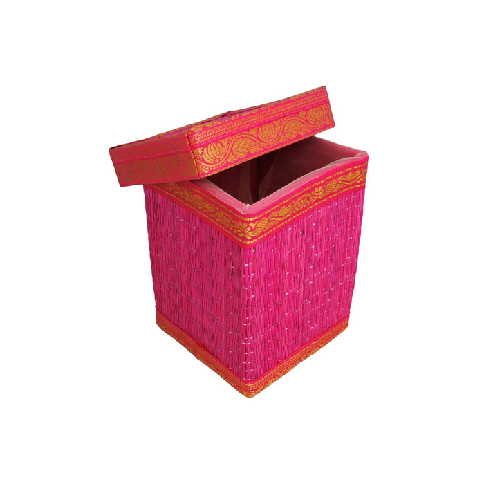 Grass Storage Box with Lid - 7 x 5.5 Inches | Korai Box with Lid/ Gift Box/ Pooja Box for Home/ 430 Gms - Pooja Box & Paduka