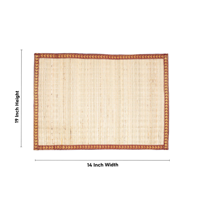 Grass Table Mat - 19 x 14 Inches | Korai Mat with Zari Border/ Yoga Mat for Home/ 160 Gms - Yoga Mat & Aasan