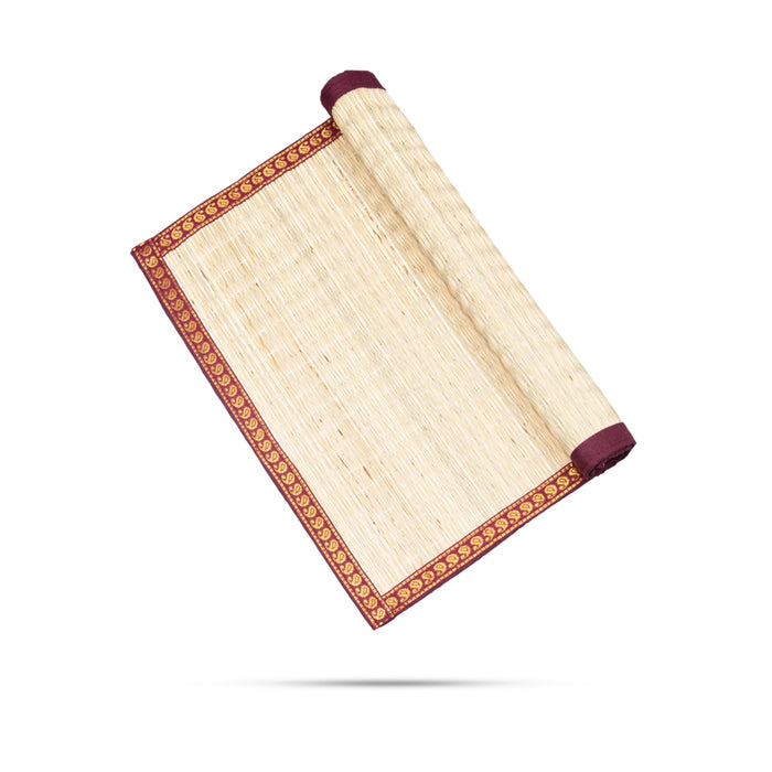 Grass Table Mat - 19 x 14 Inches | Korai Mat with Zari Border/ Yoga Mat for Home/ 160 Gms - Yoga Mat & Aasan